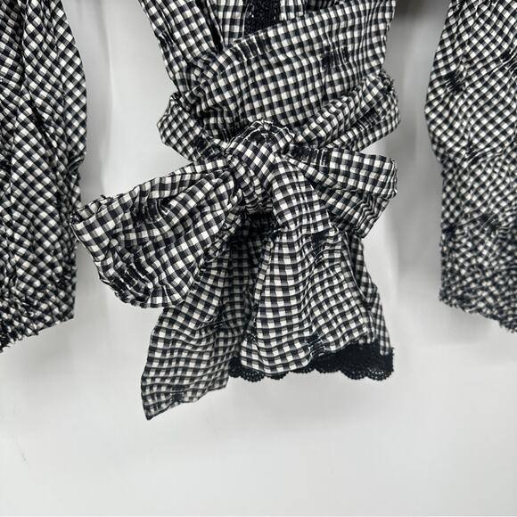 SALE!!!Jonathan Simkhai Black White Checkered  Wrap Blouse Size 4 - Picture 7 of 8